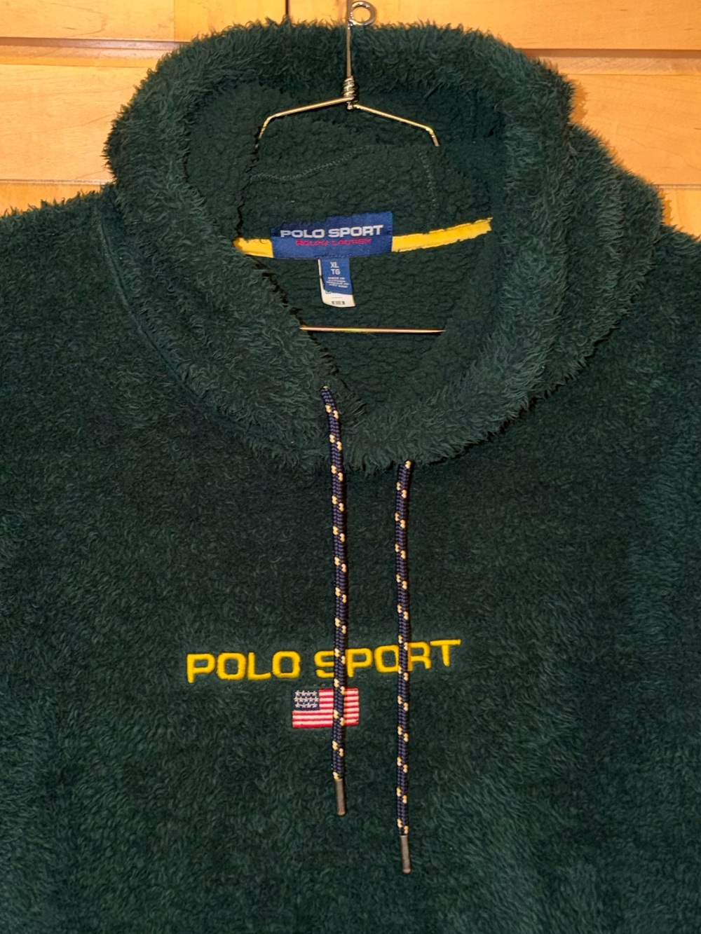 Polo Sport Ralph Lauren Green Fleece Hoodie Men’s Size XL High Pile Teddy Sherpa
